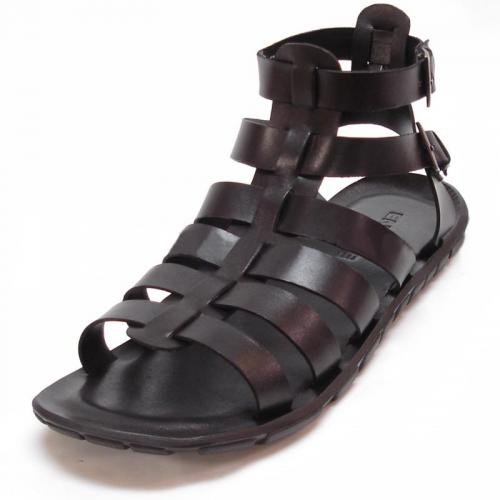 Encore By Fiesso Black Roman Leather Sandals FI4043